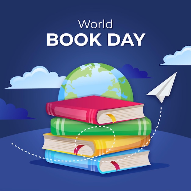 Vector flat world book day illustration post