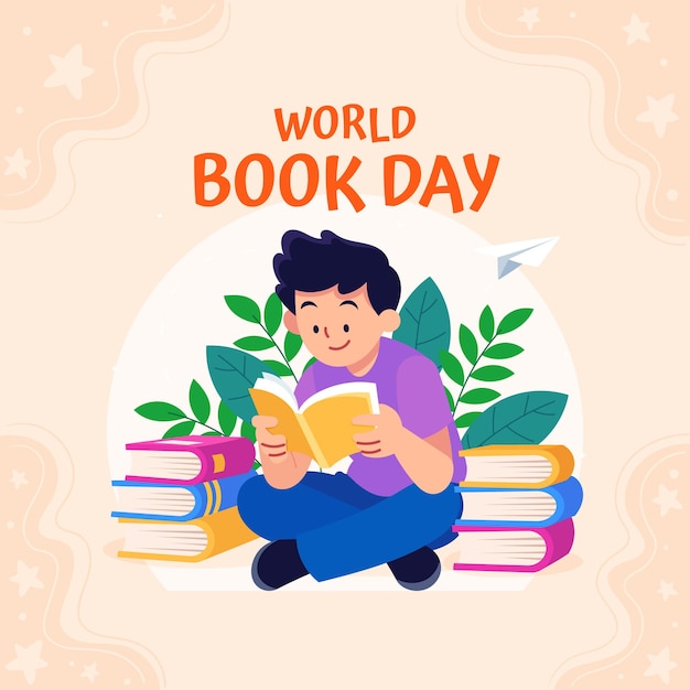 Vector flat world book day illustration post