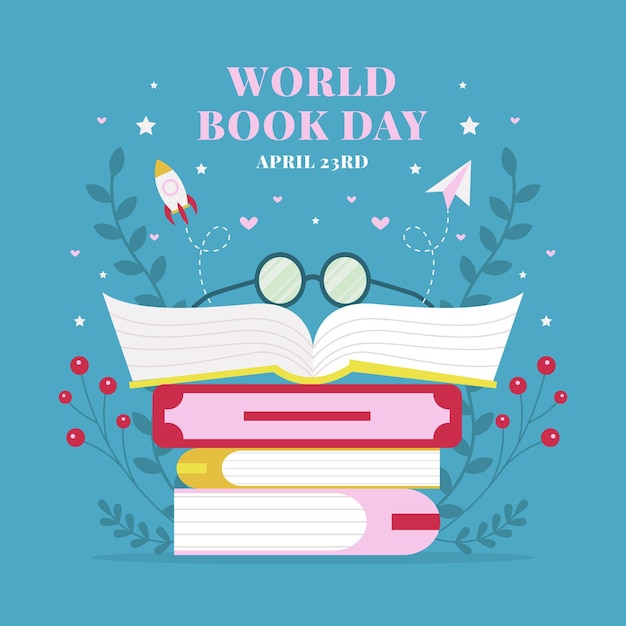 Flat world book day illustration