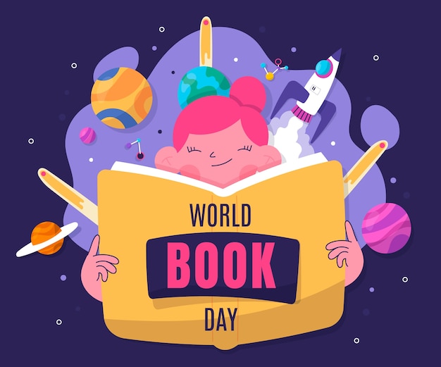 Flat world book day illustration