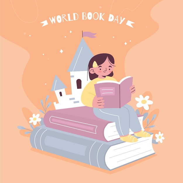 Flat world book day illustration