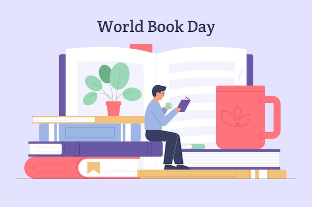 Flat world book day illustration