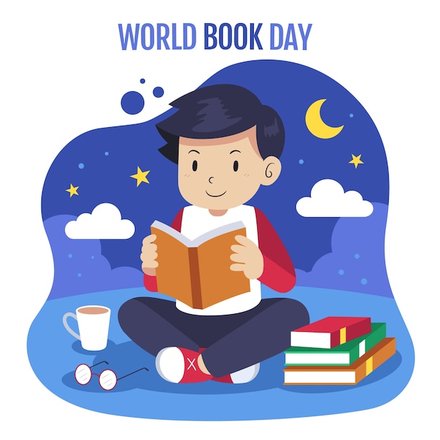 Flat world book day illustration