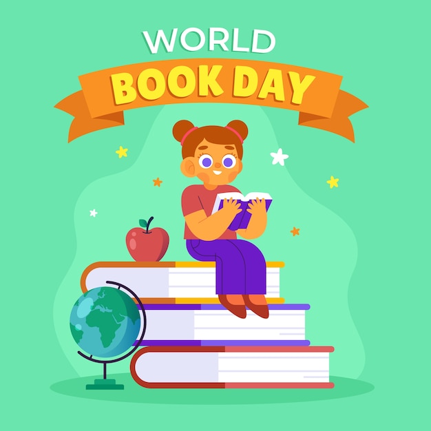 Flat world book day illustration