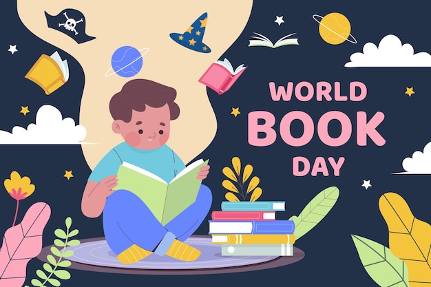 Flat world book day illustration