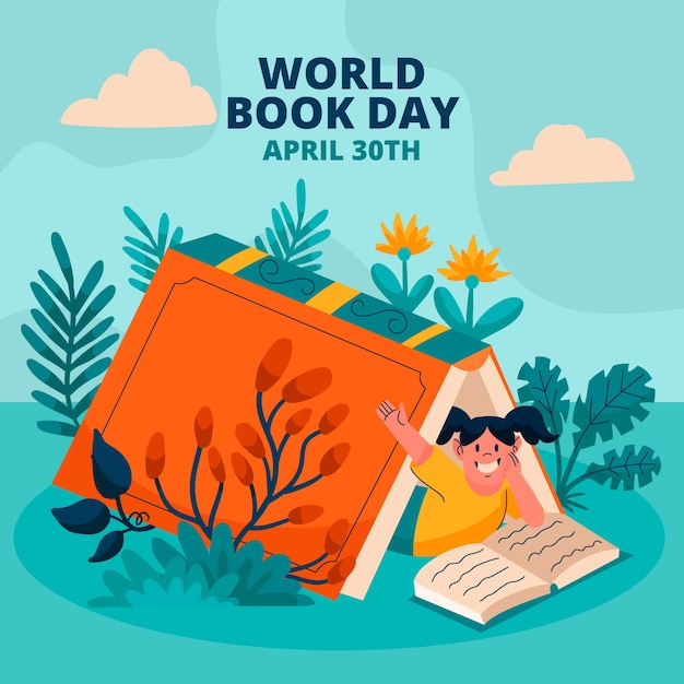 Flat world book day illustration