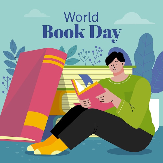 Flat world book day illustration