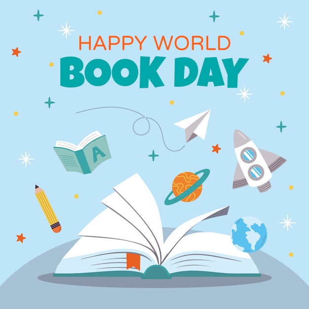 Flat world book day illustration