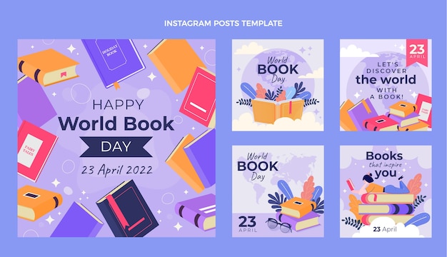 Flat world book day instagram posts collection