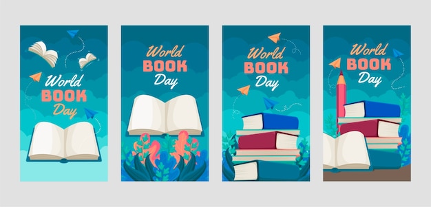 Flat world book day instagram stories collection