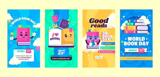 Flat world book day instagram stories collection