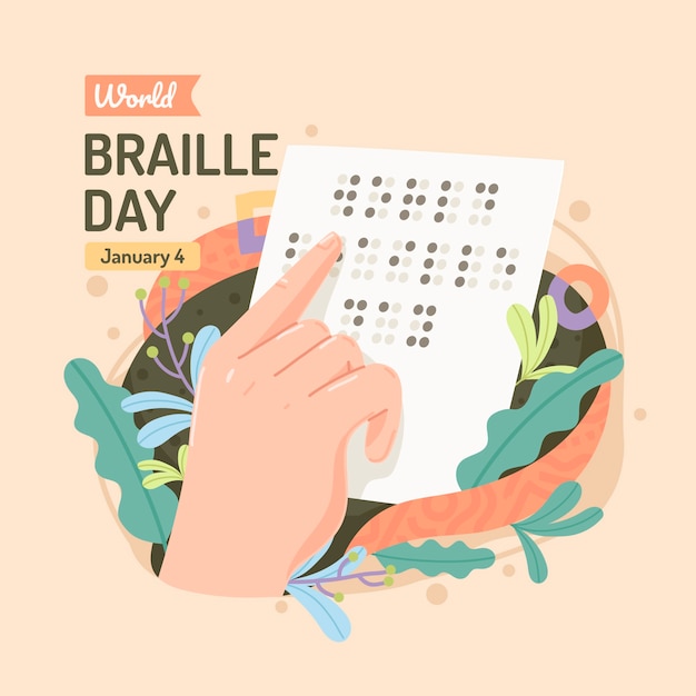 Flat world braille day celebration illustration