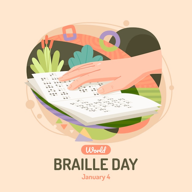 Flat world braille day celebration illustration