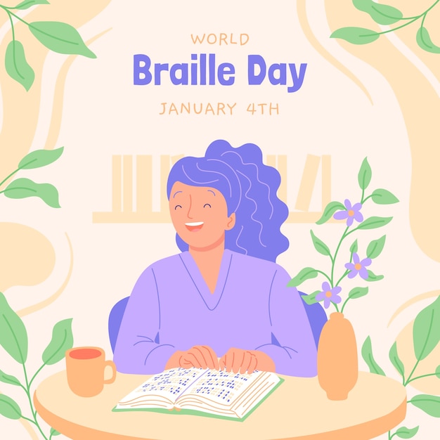 Flat world braille day illustration