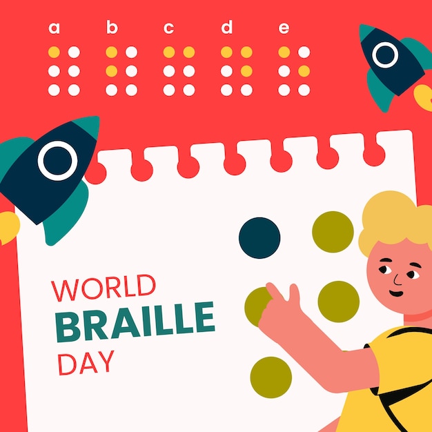 Vector flat world braille day illustration