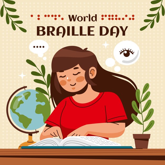 Illustrazione piatta della giornata mondiale del braille