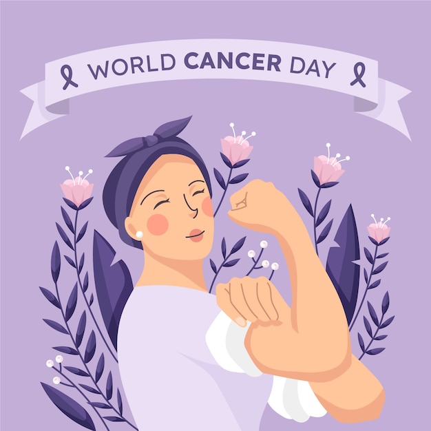 flat world cancer day illustration