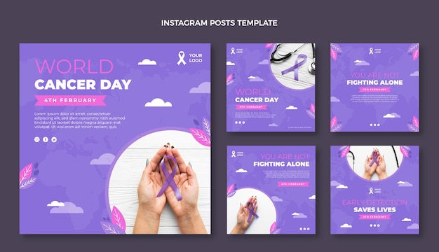 Flat world cancer day instagram posts collection