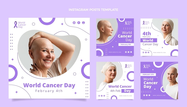 Raccolta di post di instagram per la giornata mondiale del cancro piatta