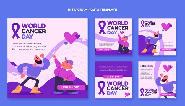 Raccolta di post di instagram per la giornata mondiale del cancro piatta