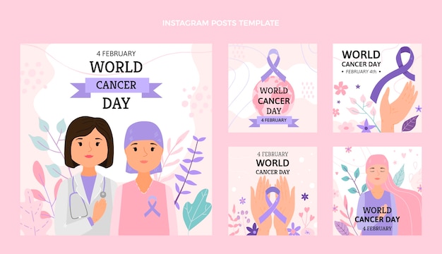 Raccolta di post di instagram per la giornata mondiale del cancro piatta