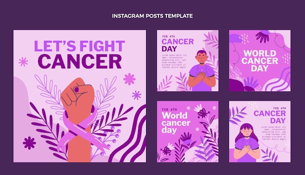 Vector flat world cancer day instagram posts collection