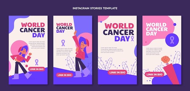 Raccolta di storie di instagram per la giornata mondiale del cancro piatta