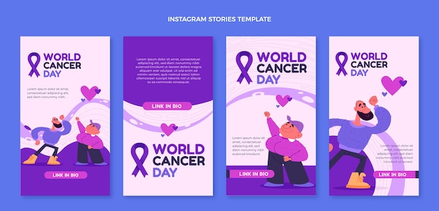 Flat world cancer day instagram stories collection