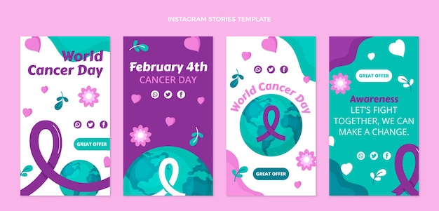 Flat world cancer day instagram stories collection