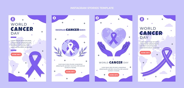 Raccolta di storie di instagram per la giornata mondiale del cancro piatta