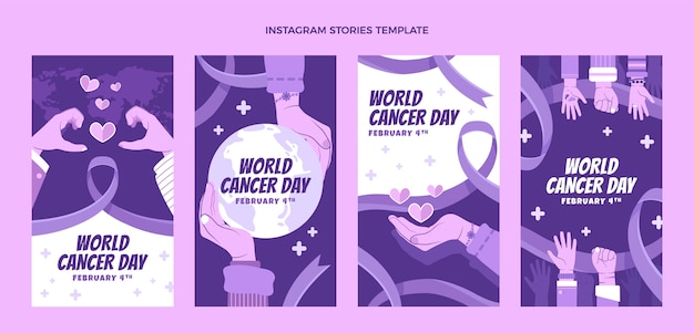 Vettore raccolta di storie di instagram per la giornata mondiale del cancro piatta