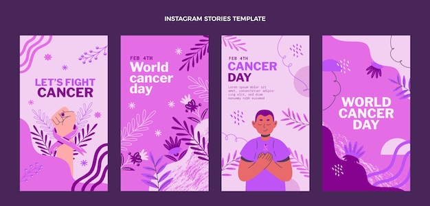 Raccolta di storie di instagram per la giornata mondiale del cancro piatta