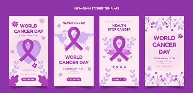 Raccolta di storie di instagram per la giornata mondiale del cancro piatta