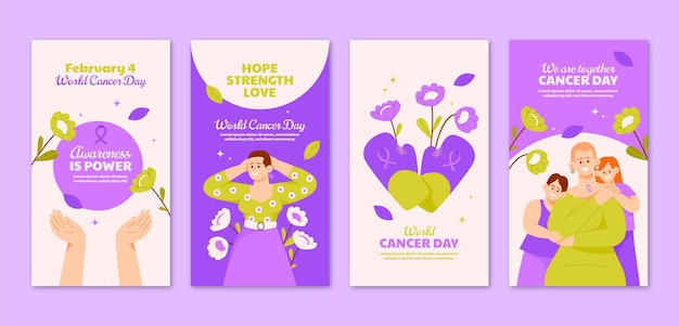 Vector flat world cancer day instagram stories collection