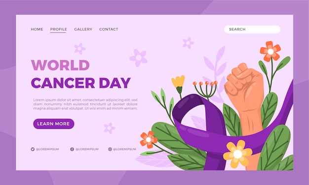 Vector flat world cancer day landing page template