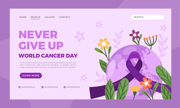 Flat world cancer day landing page template