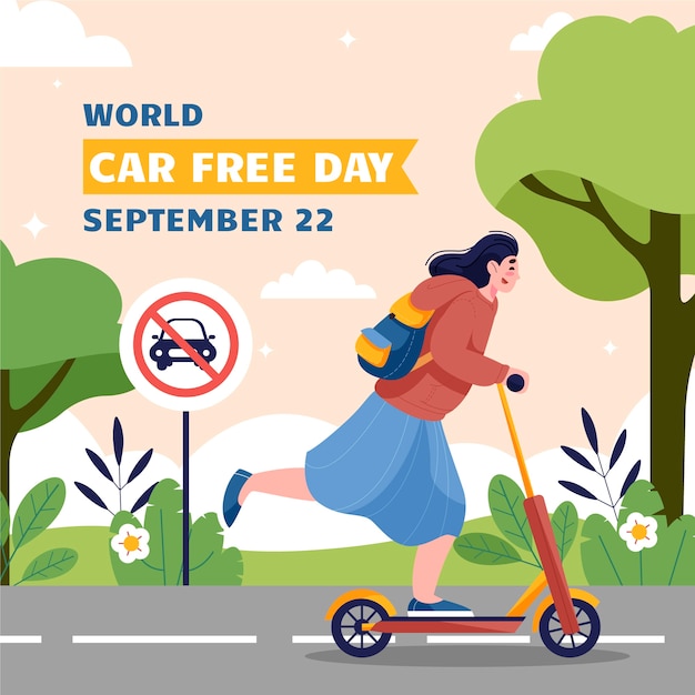 Vector flat world car free day illustration