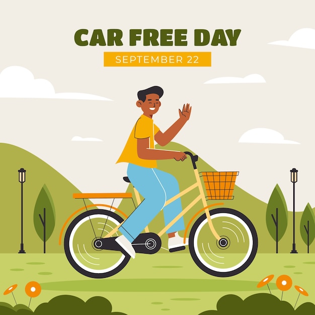 Flat world car free day illustration