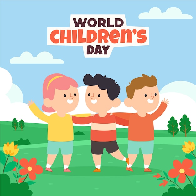 flat world children's day illustration
