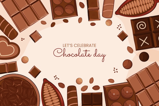 Vector flat world chocolate day background with chocolate treats