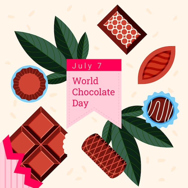 Vettore illustrazione di giornata mondiale del cioccolato piatto