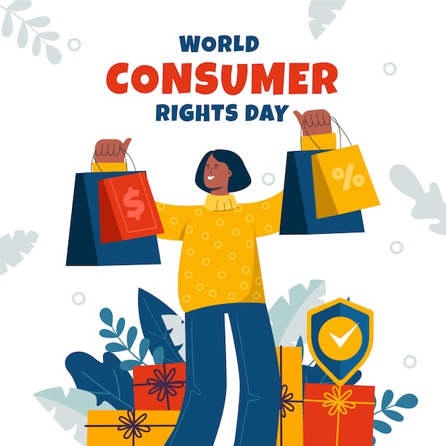 Flat world consumer rights day illustration