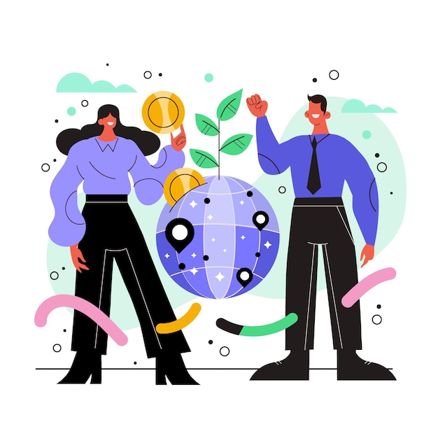 Flat world economics illustration
