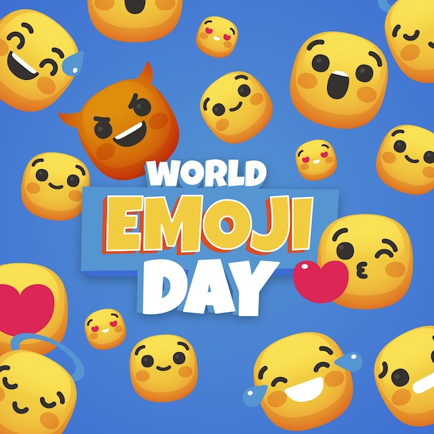 Vector flat world emoji day background with emoticons