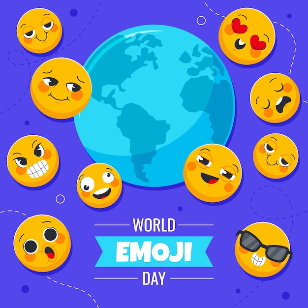 Illustrazione della giornata mondiale degli emoji piatto con emoticon