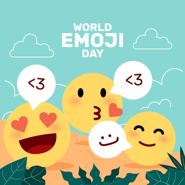 Flat world emoji day illustration