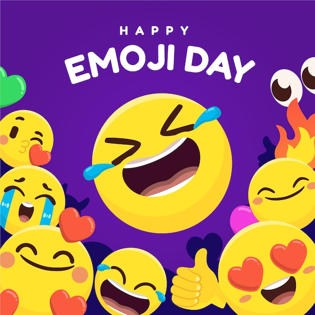 Flat world emoji day illustration