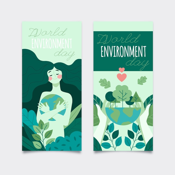 Vector flat world environment day banner set