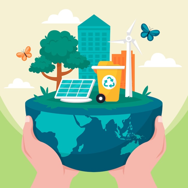 flat world environment day illustration