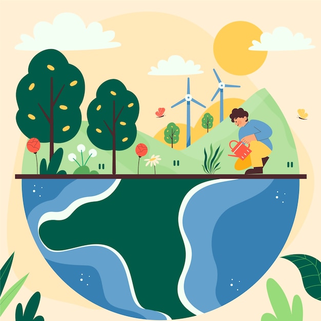 Vector flat world environment day illustration